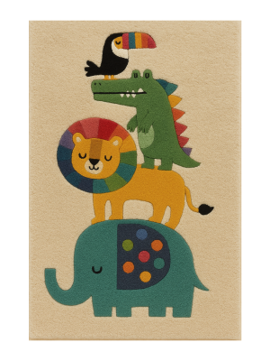 Jungle Animals Themed Hand Tufted New Zealand Wool Rug